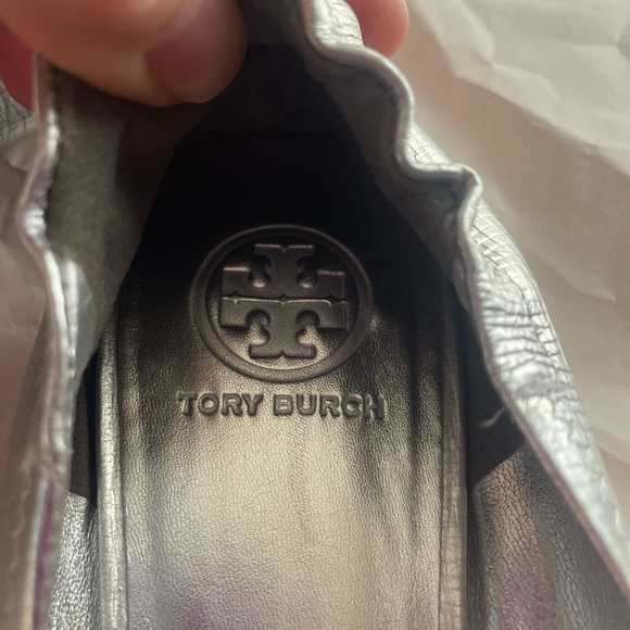 Tory Burch Metallic Silver Logo Ballet Flats - Picture 4 of 5
